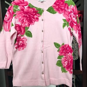Isaac Mizrahi Pink Flowered Cardigan Like New